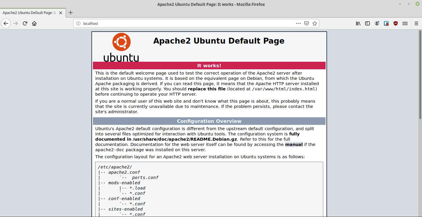Contoh halaman Index Default yang menandakan Apache2 berjalan dengan baik