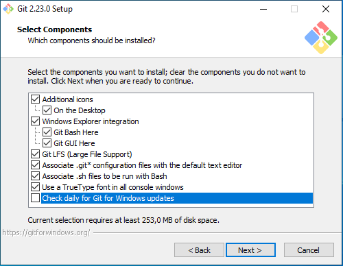 Langkah ke-2 Instalasi Git: Pilih Komponen mana yang ingin di Install (Select Components)