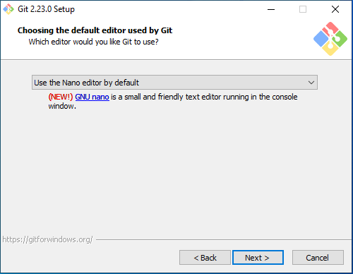 Langkah ke-3 Instalasi Git: Pilih Editor mana yang akan di gunakan (Choosing the default editor used by Git)