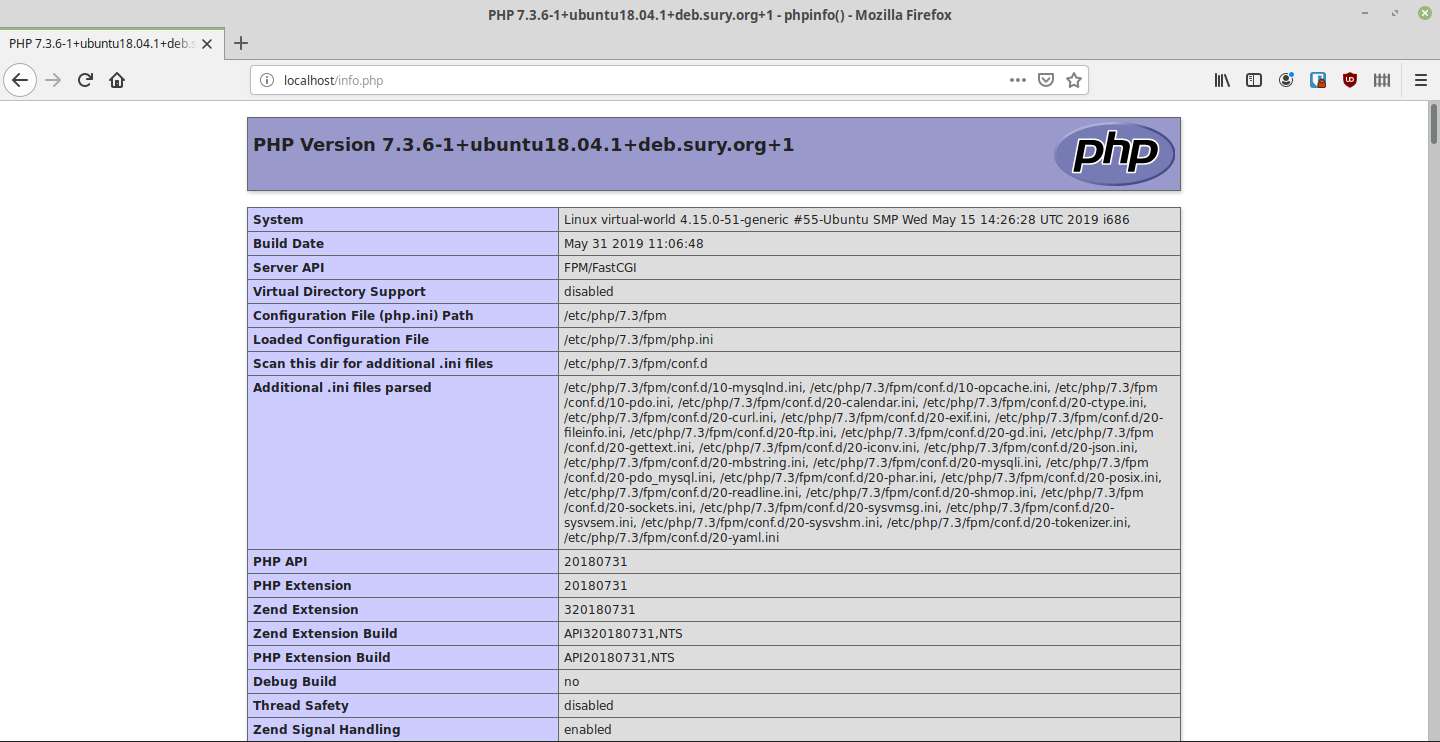 Hasil berkas ‘info.php’ setelah PHP-FPM di aktifkan.