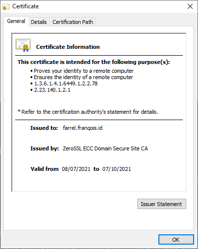 “Issued to” pada Sertifikat SSL/TLS saya