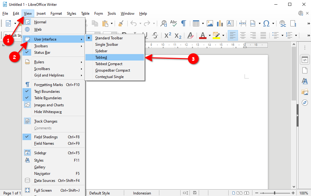 Cara mengaktifkan Tabbed UI di LibreOffice